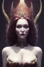 Placeholder: Christina Hendricks as evil queen in black leather, cleavage, angry, stern look. character design by cory loftis, fenghua zhong, ryohei hase, ismail inceoglu and ruan jia. unreal engine 5, artistic lighting, highly detailed, photorealistic, fantasy