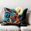 Placeholder: Intricate Anime Needlepoint, Dragonball Z dramatic scene, den couch cushions