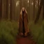 Placeholder: a woman walking through a lush green field, vogue fashion photo, brown tuffle coat, beautiful swedish forest view, mages, film still from dune 2020, britt marling style 3/4, patrick demarchelier, tarot card the hermit, sleek flowing shapes, by Cicely Hey, idyll, taupe, blond brown long hair --v 5. 2 --ar 3:4