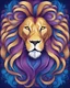 Placeholder: Illustration of a majestic lion, elegant design with swirling patterns and vibrant colors. Majestic presence of the lion accentuated by its golden mane and penetrating gaze. The background is a swirl of blues and purples. Rich colors give depth and dimension to the illustration, vector artwork