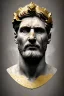 Placeholder: Ultra Realistic image, Roman sculpture, white marble material, Lionel Messi, gold Laurel leaves wreath, renaissance ornaments, one gold star in heart, marble and gold ornaments background, chisel style, waist up portrait, emperor style, epic, celestial, cinematic lighting, God light, god rays, 4k resolution, smooth details, ornate details, soft lighting, unreal engine 5, art station, substance 3d.