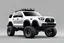 Placeholder: In 3d Mikros animation style. Generate an image of an off-road modified 2019 Toyota Tacoma but It's in the color of White. It has some gear like it was made to drive on Dino Island. Show the vehicle on a neutral grey background and like a turnaround.