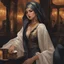 Placeholder: dark art about a muslim female who is conflicted about her desires, dresses in a revealig way when she sneaks out at night and goes to the club with the men, anime aesthetic, highly detailed, sharp, sharp focus, illustration, in the style of studio ghibli, j, c, leyendecker, artgerm,