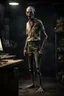 Placeholder: In a sleek, industrial studio setting, a photorealistic 12k ultra-high-definition rendering of a zombie model is captured in a mysterious pose. The zombie, adorned in a shirt made from elephant skin, pants are short ripped skinny pants, shoes are Crocs from elephant skin, thick soles with rollerblades,exudes a sinister aura under the studio's dark and mysterious lighting, creating an unsettling juxtaposition of the undead and the avant-garde."