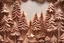 Placeholder: extremely detailed, fairy tale style mocha colored 3D paper art of pine trees, glittery background