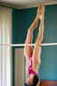 Placeholder: beautiful teen doing gymnastics in her room. bikini.