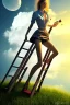 Placeholder:  woman on the ladder above clouds