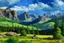 Placeholder: Rocky Mountain National Park landscape scene in the style of Claude Monet Modifiers: Landscape Claude Monet Panoramic View Impressionism School French Impressionists