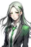 Placeholder: Androgenous pretty and cool human, (masterpiece), (long Titanium colored hair), ((dark-green eyes)), pale skin, student uniform, shot against white background