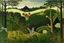 Placeholder: A jungle near a city painted by Henri Rousseau