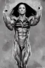 Placeholder: Female bodybuilder in an undersized bikini double-sided movie poster Sunrise Rule of Thirds Street Art Symmetrical on silver paper