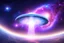 Placeholder: a flying saucer made of light and bright over a galaxy