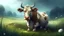 Placeholder: Fantasy digital illustration: old, sad cow in the meadow