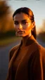 Placeholder: Create an ultra-realistic cinematic 8K fullbody of the person in this photo. Keep the face 100% identical — same facial features, skin texture, and expression. Style: fashion editorial, confident pose. Lighting: warm golden hour sunlight, soft rim light. Background: softly blurred urban bokeh. Camera look: shallow depth of field, film grain, cinematic color grade. Outfit: keep similar to the original or elevate slightly with premium casual style.