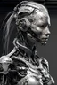 Placeholder: Cyborg female evolving | concrete floor | detailed | fine art | highly detailed | smooth | sharp focus | ultra realistic | full body portrait view, Mysterious, white metal