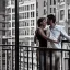 Placeholder: a man and a woman arguing on the balcony, downtown new york, dramatic, dramatic lighting, volumetric lighting, hyperrealism, 8k, high quality, photorealistic, lot of details