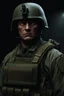 Placeholder: portrait of a 40 year old evil soldier. sneering expression, bald, photorealistic, 4k