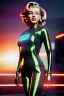 Placeholder: Realistic movie image, retro sci-fi, portrait, blonde action woman, sweet Marylin Monroe face, perfect iris, glow eyes. tight latex tights suit. soft color, highly detailed, unreal engine 5, ray tracing, RTX, lumen lighting, ultra detail, volumetric lighting, 3d, finely drawn, high definition, high resolution.