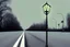 Placeholder: Rainy scenery, night street with dimly lit lamppost, cold color, empty scenery, empty road, rain