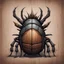 Placeholder: Fealty Beetle with a shell made of brown wood with dark gray spiked towers and trim, in graffiti portrait art style