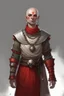 Placeholder: full length 22-year old, nordic looking, bald female human cleric with a necklace of red beads, wearing scale mail