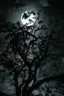 Placeholder: Night, tree leaves, moon, clouds, creepy gothic movies influence, photography