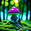 Placeholder: "Close up of a wonderful tiny Mushroom Tower home. Magenta and green with bright white, deep black and contrasting tones of gray magenta and violet colors. Illuminated bioluminescent forest. Professional painter, master at composition. small but detailed. broken, blurred background, voluminous lighting"