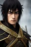 Placeholder: Detailed young samurai elven man, black hair, black leather armor, intricate details, full body portrait, keep head in frame, black Japanese motif, concept art, highly detailed, digital painting, concept art, sharp focus, illustration, HDR, octane render