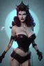 Placeholder: Rita Hayworth as evil queen in black leather, busty, cleavage, curvy, angry, stern look. character design by cory loftis, fenghua zhong, ryohei hase, ismail inceoglu and ruan jia. unreal engine 5, artistic lighting, highly detailed, photorealistic, fantasy