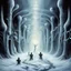 Placeholder: A Gallery of surreal snowman sentinels, Infinity Stretch of sinister snowman lining an alien winter hall, by H.R. Giger, biomechanics, the ice chamber, dark colors, by Stephen Gammell, by Dave Kendall, colorful, horror surrealism, weird winter-scape, primary cold colors, smooth