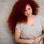 Placeholder: Woman with red curly hair and brown eyes