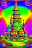 Placeholder: Fantasy art: beautiful colorful vivid fairy tower in a middle of a small cute village, with many small houses