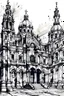 Placeholder: Santiago de Compostela cathedral, famous architectural landmark in Spain. Old building of Spanish catholic church in ink splot