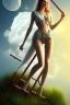 Placeholder:  woman on the ladder above clouds