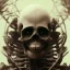 Placeholder: a skeleton mage in hr giger style, steam punk, realistic, made in octane, cinematic, ultra-realistic, extremely detailed octane rendering, 8K, VRAY Super Real ar 2:3, dof photorealistic futuristic 50mm lens hard lighting dark gray tintype photograph, realistic lighting, sepia color