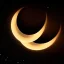 Placeholder: Two large crescent moon with shiny stars, dark, hazy, macro photography, tilt shift blur, high definition, 8k, beautiful, night sky, wind, stars, detailed warped, water droplets