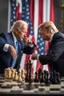 Placeholder: A hyper-realistic photo, Joe Biden and Trump in a game of chess, the pieces on the board representing their contrasting visions for the future., 64K, hyperrealistic, vivid colors, (glow effects:1.2) , 4K ultra detail, , real photo