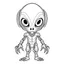 Placeholder: outline art for square alien coloring page for kids, classic manga style, anime style, realistic modern cartoon style, white background, sketch style, only use outline, clean line art, no shadows, clear and well outlined