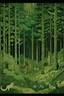 Placeholder: A dark green kingdom in a forest with animals designed in Bayeux tapestry painted by Giovanni Battista Sassi