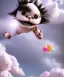 Placeholder: Ultra realistic speed clouds sky scene, wide angle view, sweet childs falling down, inflatable color clothing, free jumping flying, many trinkets, monster hair, hair monster, many jelly beans, balls, smile, happy, circus style, extreme, wind, clouds sea, 20,000 feet altitude, stratosphere, soft color, highly detailed, unreal engine 5, ray tracing, RTX, lumen lighting, ultra detail, volumetric lighting, 3d, finely drawn, high definition, high resolution.