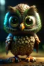 Placeholder: A cute and cuddly chibi owl-pheasant-peacock hatchling creature, showcasing a unique blend of species. This adorable creature has huge, beady eyes and swampy feathers, giving it an endearing and mysterious aura. It resembles a Furby™ with its soft and plush appearance. The 3D Octane render features volumetric lighting that adds depth and dimension to the creature's features. This imaginative and kawaii creature is sure to captivate the hearts of viewers.