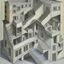 Placeholder: A building in 3 axis with stairs upside down and in several spacial dimensions and directions by artist "Escher" and "Tichenor"