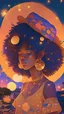 Placeholder: universe meets summer night, soulful asian girl, afro, gold jewellery, hat, music, lofi tones, lofi hip hop vibes