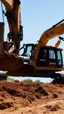 Placeholder: close up photography of a 50-year-old Italian man , burly chubby sweat, maneuvers a large excavator in the sun, shirtless and white boxer, big legs, big belly, goatee, ambient occlusion, frontal view, 4k,