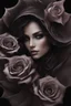 Placeholder: Close-up mage of a beautiful woman's face inside of a black rose, Smoky, 8k quality, extremely realistic, gothic, exceptional creation, fantastic, highly detailed