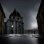 Placeholder: A very dark square in Florence in a stormy night. A cathedral dome in the background. Snow is covering the pavement. A black cat sitting under a streetlight. Unreal Engine. HDR. 8K.