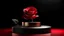 Placeholder: Modern Mockup Black Rose Gold Podium With Red Peony Petal Falling Depth Of Field Background 3d