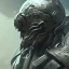 Placeholder: Epic Character design, strong Male void soldier wearing metal armor silver/black/dark gold, mist, photorealistic, octane render, unreal engine 5 style, ultra detailed, volumetric lighting, Dark Alien planet, old man with helmet scarred face with beard