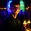 Placeholder: portrait of blessed young priest beauty, wild goblin birthday party on stonebridge background , motion blur, 8k, downlight, soft light, depth of field, photorealism, trending on art station, lotsa detail