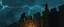 Placeholder: d&d professional ninja thief climbing a wall during lightening, seen by guard pointing on top of castle wall